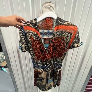 Etro Orange Multi Paisley Wrap-Style Tunic S